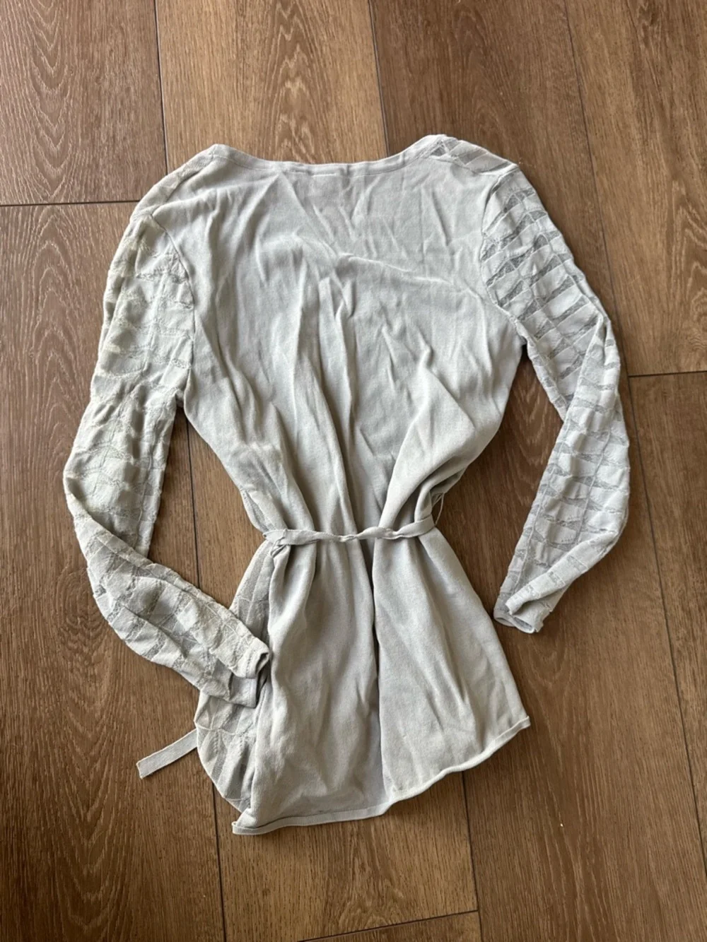 Y2K Ava Light Gray Open Knit Tie-Waist Cardigan